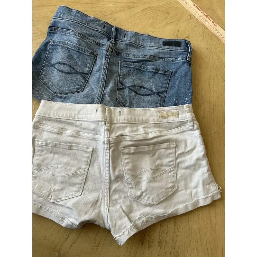 Y2k Abercrombie & Fitch Denim Short 2 w28 White & Blue Low Rise Stretch Lot 2